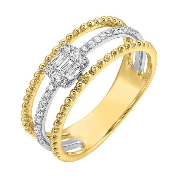 10Kt Two Tone Fashion Ring with Round and Baguette Diamonds .20CTTW Lennon's W.B. Wilcox Jewelers New Hartford, NY
