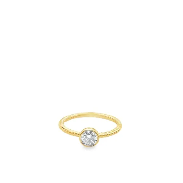 14KT YG RING CONTAINING ONE ROUND BEZEL SET DIAMOND .50CTTW Lennon's W.B. Wilcox Jewelers New Hartford, NY