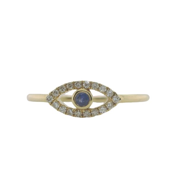 14K YG "EVIL EYE" RING SINGLE CUT DIAS =.09 CTTW AND SAPPHIRE .04CT Lennon's W.B. Wilcox Jewelers New Hartford, NY