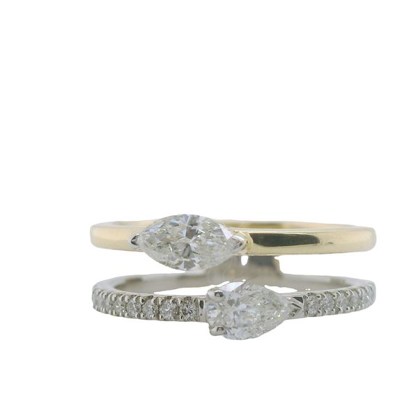 14K/PLATINUM 2-TONE RING WITH 1- PEAR DIAMOND = .325 CT,  1- MARQUISE DIAMOND = .339  AND ROUND DIAMONDS IN SHANK = .17 CTTW  TOTAL DIAMOND WT = .834 CTTW Lennon's W.B. Wilcox Jewelers New Hartford, NY