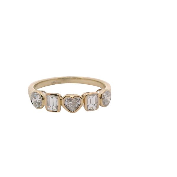 14K YG RING WITH  HEART, EMERALD, AND ROUND DIAMONDS BEZEL SET   1- HS=.204 CT , 2 - EMERALD CUT = .416  CTTW, 2 - RBC = .50 Lennon's W.B. Wilcox Jewelers New Hartford, NY