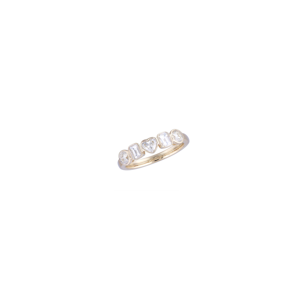 14K YG RING WITH  HEART, EMERALD, AND ROUND DIAMONDS BEZEL SET   1- HS=.204 CT , 2 - EMERALD CUT = .416  CTTW, 2 - RBC = .50 Lennon's W.B. Wilcox Jewelers New Hartford, NY
