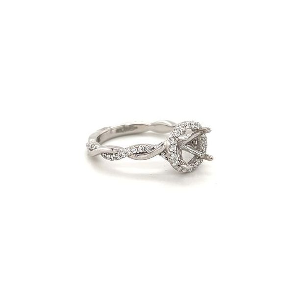 14KT WG SEMI MOUNT WITH TWISTED SHANK CONTAINING ROUND DIAMONDS AND ROUND DIAMONDS IN HALO .374CTTW Image 2 Lennon's W.B. Wilcox Jewelers New Hartford, NY