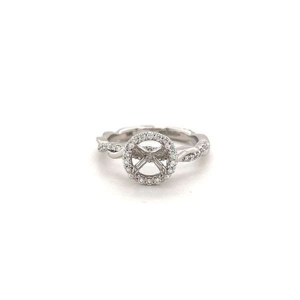 14KT WG SEMI MOUNT WITH TWISTED SHANK CONTAINING ROUND DIAMONDS AND ROUND DIAMONDS IN HALO .374CTTW Lennon's W.B. Wilcox Jewelers New Hartford, NY