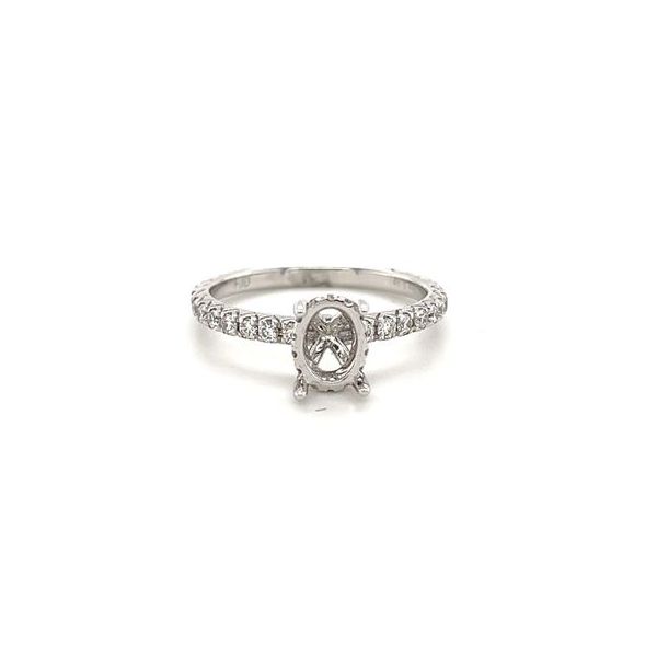 14KT WG SEMI MOUNT RING WITH OVAL HEAD CONTAINING ROUND DIAMONDS IN A HIDDEN HALO AND ROUND DIAMONDS IN SHANK .49CTTW Lennon's W.B. Wilcox Jewelers New Hartford, NY