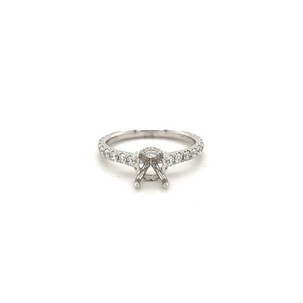 14KT WG SEMI MOUNT CONTAINING ROUND DIAMONDS IN SHANK AND ROUND DIAMONDS IN ROUND HIDDEN HALO .63CTTW Lennon's W.B. Wilcox Jewelers New Hartford, NY
