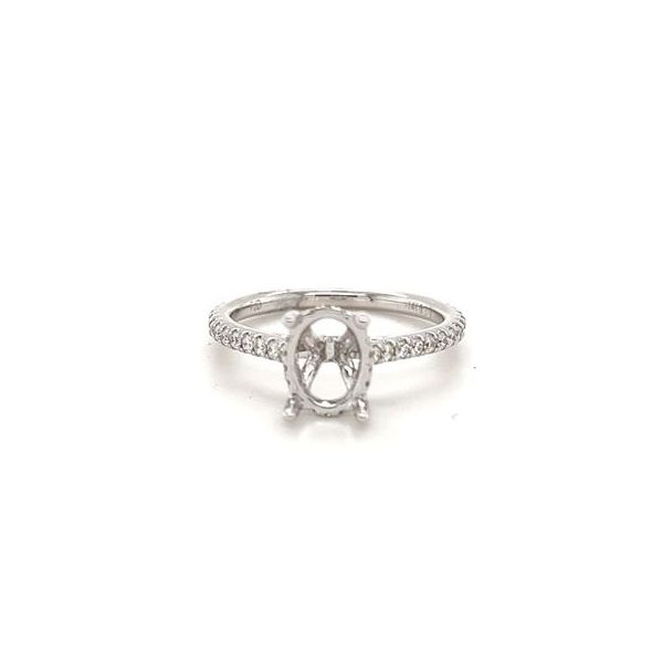 14KT WG SEMI MOUNT CONTAINING ROUND DIAMONDS IN SHANK, HIDDEN HALO AND BRIDGE .31CTTW W/ BUILT IN OVAL HEAD Lennon's W.B. Wilcox Jewelers New Hartford, NY