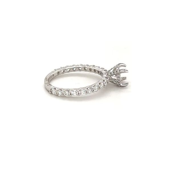 14KT WG SEMI MOUNT CONTAINING EOUND SHARED PRONG DIAMONDS IN SHANK W/ ROUND DIAMONDS IN HIDDEN HALO AND AT BASE OF PRONGS OF ROUND BUILT IN HEAD .78CTTW Image 2 Lennon's W.B. Wilcox Jewelers New Hartford, NY