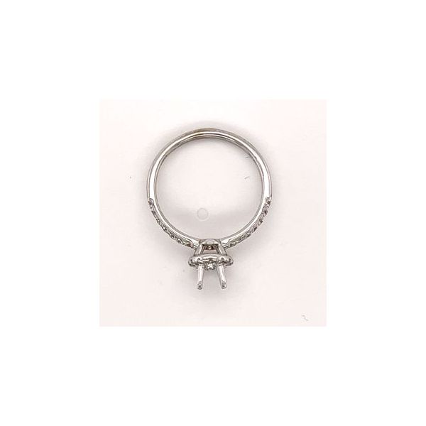 14KT WG SEMI MOUNT ENGAGEMENT RING W/ OVAL HALO CONTAINING ROUND DIAMONDS AND ROUND DIAMONDS IN SHANK .42CTTW Image 3 Lennon's W.B. Wilcox Jewelers New Hartford, NY