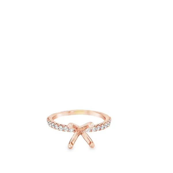 14KT ROSE GOLD 8MM CENTER HEAD SEMI MOUNT WITH ROUND DIAMONDS ON THE BAND .35CTTW Lennon's W.B. Wilcox Jewelers New Hartford, NY