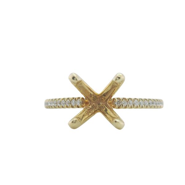 14KT YG 8MM CENTER HEAD 4 PRONG SEMI MOUNT CONTAINING ROUND DIAMONDS .13CTTW Image 2 Lennon's W.B. Wilcox Jewelers New Hartford, NY