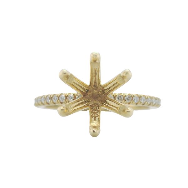 14K YG DIAMOND SEMI-MOUNT W/11 DIAS EACH SIDE .13CTW 8MM 6PR YG HEAD Lennon's W.B. Wilcox Jewelers New Hartford, NY