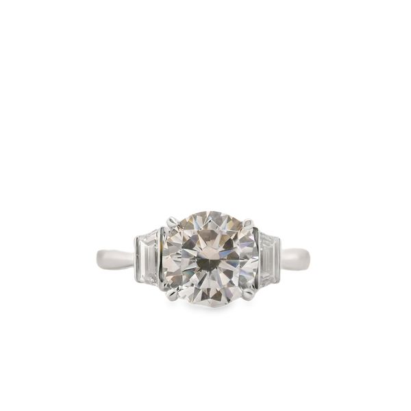 White 14 Karat Ring With One 2.00Ct Round Cubic Zirconium And 2 0.50Tw Trapezoid Cubic Zirconiums Lennon's W.B. Wilcox Jewelers New Hartford, NY