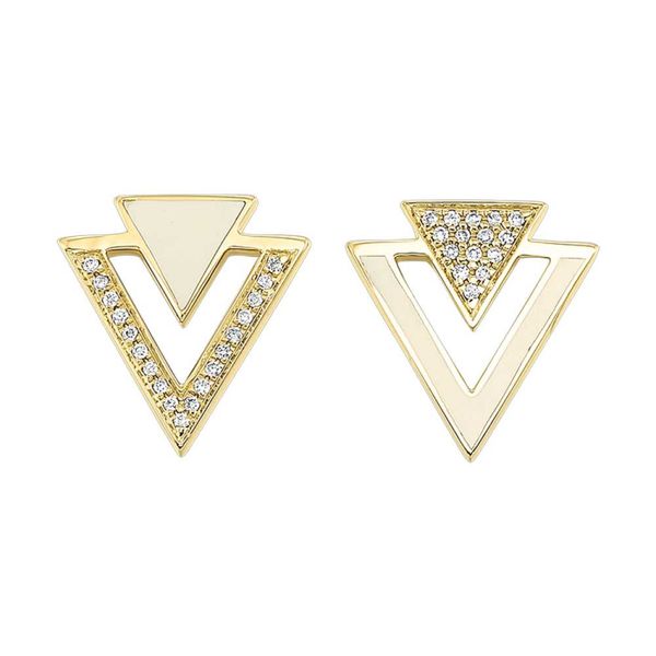 10Kt Yellow Gold Fashion Stud Earrings with a Upside Down Triangle Design Containing 34 Round Diamonds .08CTTW Lennon's W.B. Wilcox Jewelers New Hartford, NY