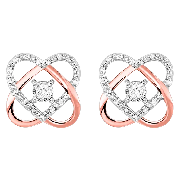 10Kt Rose and White Gold Interlocked Heart Stud Containing Round Diamonds .10CTTW Lennon's W.B. Wilcox Jewelers New Hartford, NY