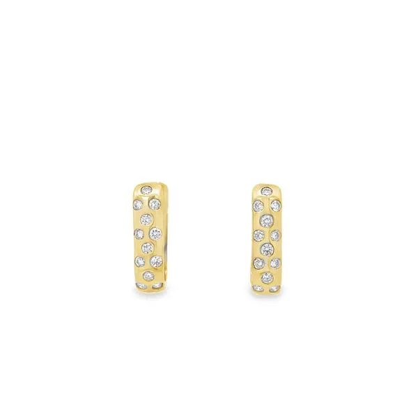 14KT YG RECTANGLE CUT OUT HOOPS WITH 12 SCATTERED ROUND DIAMONDS IN EACH .50CTTW Lennon's W.B. Wilcox Jewelers New Hartford, NY
