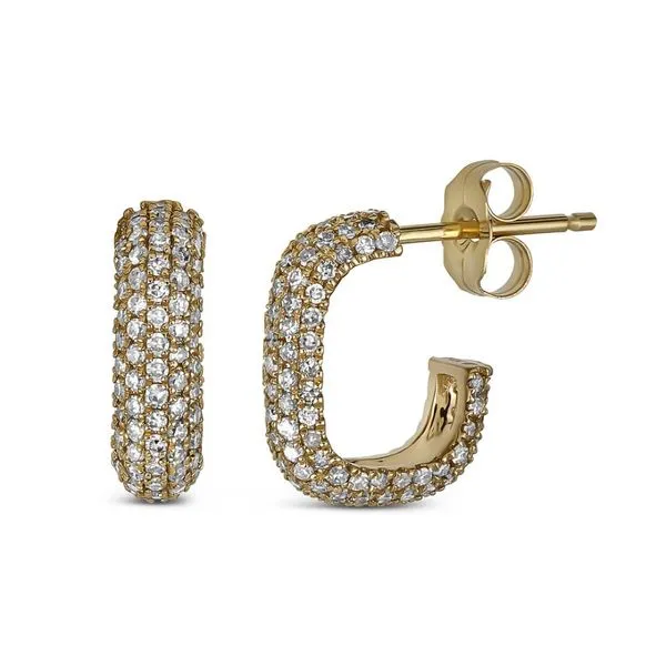 14Kt Yellow Gold Chunky J Huggie Hoops with Round Diamonds .85CTTW Lennon's W.B. Wilcox Jewelers New Hartford, NY