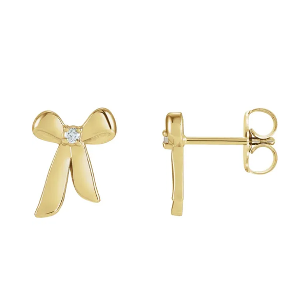 14Kt Yellow Gold Fashion Pair of Bow Earrings Containing Round Diamonds .03CTTW Lennon's W.B. Wilcox Jewelers New Hartford, NY