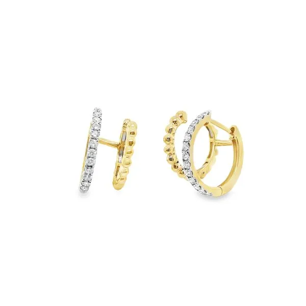 14KT TWO TONE HOOPS HALF BEAD DESIGN HALF ROUND DIAMONDS .38CTTW Lennon's W.B. Wilcox Jewelers New Hartford, NY