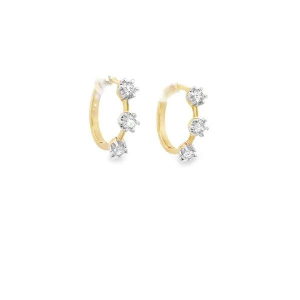 14KT YG HOOPS CONTAINING 3 ROUND DIAMONDS IN EACH EARRING Image 2 Lennon's W.B. Wilcox Jewelers New Hartford, NY