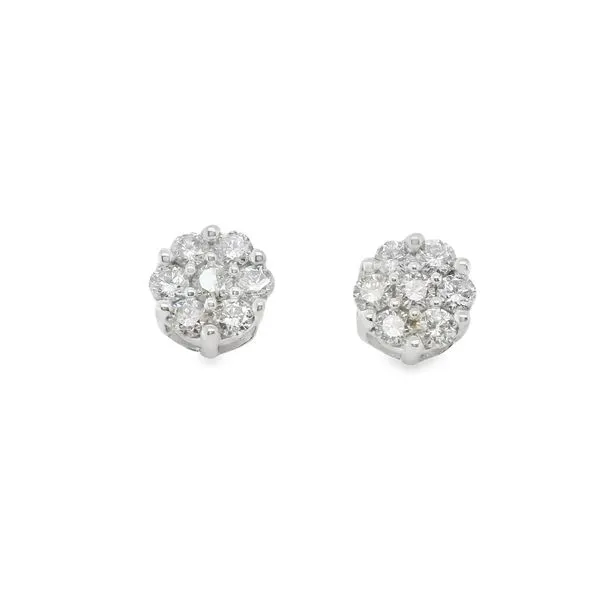 14 Karat White Gold Cluster Earrings1.50Tw Round Diamonds Lennon's W.B. Wilcox Jewelers New Hartford, NY