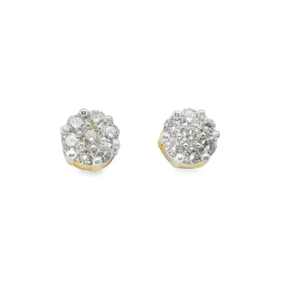 Yellow Gold 14 Karat Stud  Cluster Earrings 1.50Tw Round Diamonds Lennon's W.B. Wilcox Jewelers New Hartford, NY