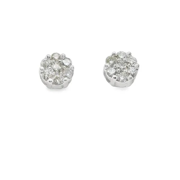  14 White Gold Karat Flower Cluster Stud Earrings With 14 1.05Tw Round Diamonds Lennon's W.B. Wilcox Jewelers New Hartford, NY