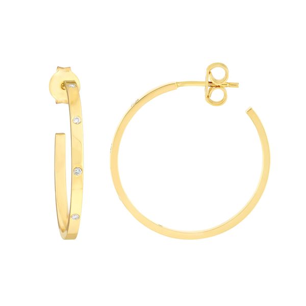 14KT YG 1/15CTTW DIAMOND 2X25MM SQUARE TUBE HOOPS Lennon's W.B. Wilcox Jewelers New Hartford, NY