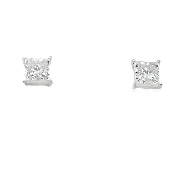 14K WHITE GOLD PRINCESS CUT NAT. DIAMOND EARRINGS IN ILLUSION HEAD  .50CTTW Lennon's W.B. Wilcox Jewelers New Hartford, NY