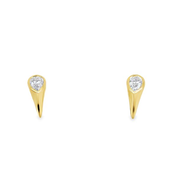 14K YELLOW GOLD PEAR SHAPE DIAMOND STUD BEZEL SET FASHION EARRINGS .27TW Lennon's W.B. Wilcox Jewelers New Hartford, NY