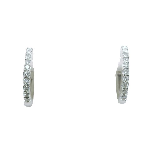 14KT WG HUGGIE HOOP EARRINGS CONTAINING ROUND DIAMONDS .16CTTW Lennon's W.B. Wilcox Jewelers New Hartford, NY