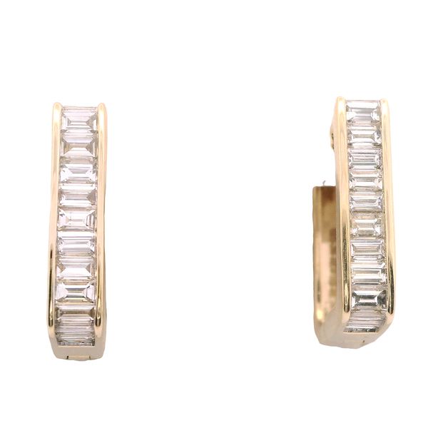 14K YG DIAMOND BAGUETTE HINGED HOOP EARRINGS  1.02 CTTW Lennon's W.B. Wilcox Jewelers New Hartford, NY