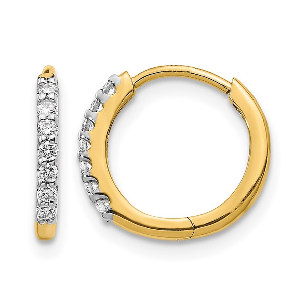 10K YG  PRONG SET DIAMOND HUGGIE HOOP .14CTTW Lennon's W.B. Wilcox Jewelers New Hartford, NY
