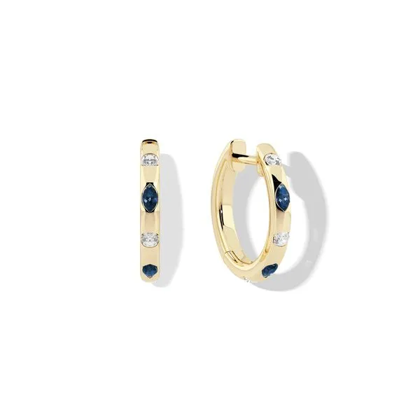 SILENT OPUS HUGGIE EARRINGS WITH DIAMONDS AND SAPPHIRES .07TW Lennon's W.B. Wilcox Jewelers New Hartford, NY