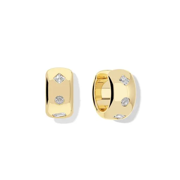 SILENT OPUS 14K YG HUGGIE EARRINGS WITH MULTI SHAPED DIAMONDS .33TW Lennon's W.B. Wilcox Jewelers New Hartford, NY