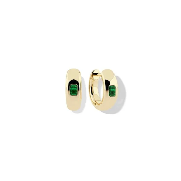 SILENT OPUS 14K YG UNO HUGGIE EARRINGS WITH EMERALD .10CT Lennon's W.B. Wilcox Jewelers New Hartford, NY