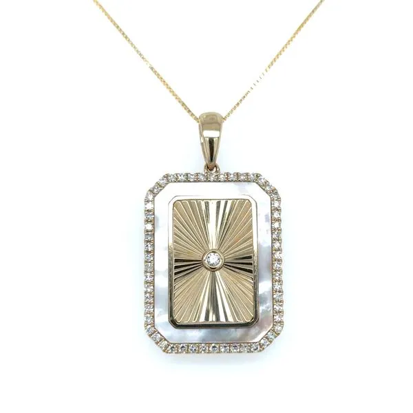 14Kt Yellow Gold Rectangular Pendant Containing Round Diamonds and Mother of Pearl Lennon's W.B. Wilcox Jewelers New Hartford, NY