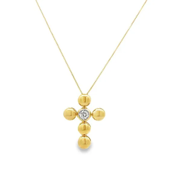 14Kt Yellow Gold Puffy Beaded Cross Containing One Round Diamond Lennon's W.B. Wilcox Jewelers New Hartford, NY
