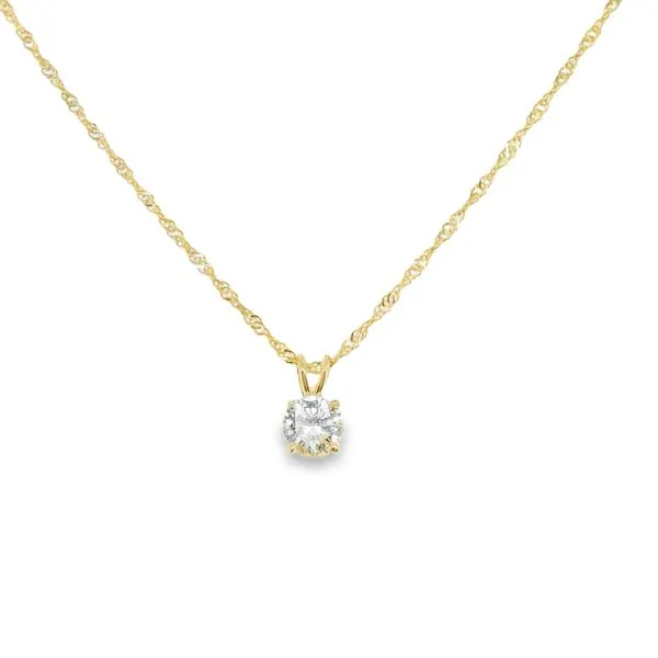 14KT YG PENDANT CONTAINING ONE ROUND DIAMOND .57CT ON 18" SINGAPORE Lennon's W.B. Wilcox Jewelers New Hartford, NY