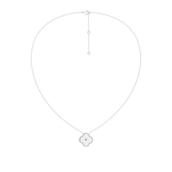 14KWG ADJUSTABLE NECKLACE WITH STATIONARY CLOVER PENDANT WITH 8 ROUND DIAMONDS TOTALING .065CT Image 2 Lennon's W.B. Wilcox Jewelers New Hartford, NY