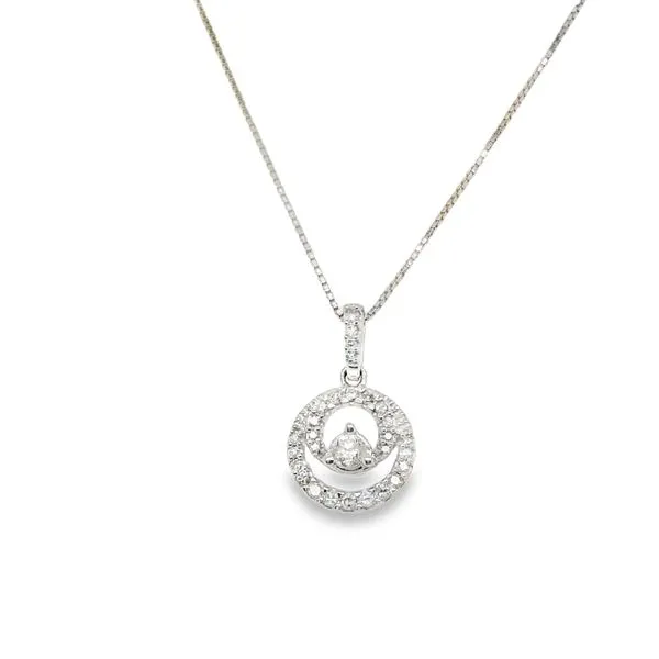 10KT WG DIAMOND DOUBLE CIRCLE PENDANT W/ PRONG SET ROUND DIAMOND IN THE CENTER .20CTTW Lennon's W.B. Wilcox Jewelers New Hartford, NY