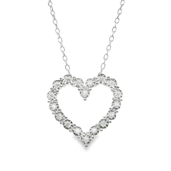 14K WHITE GOLD DIAMOND HEART PENDANT ON 18" 14K WG CABLE CHAIN WITH LOBSTER CLAW  .09CTTW Lennon's W.B. Wilcox Jewelers New Hartford, NY