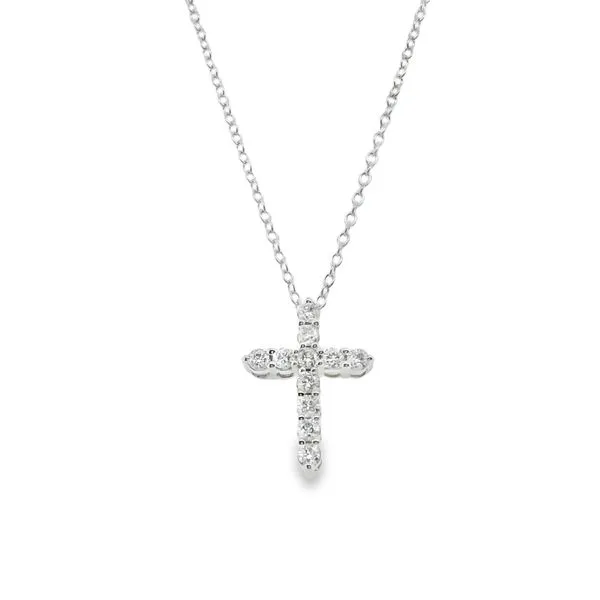 LDS WHITE GOLD DIAMOND CROSS PEND. .24 CTTW ON 18" WG CABLE CHAIN Lennon's W.B. Wilcox Jewelers New Hartford, NY