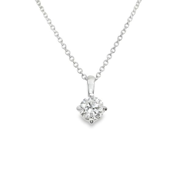 14K WHITE GOLD DIAMOND PENDANT IN COMPASS SETTING ON 18" CABLE   .44 CT RBC Lennon's W.B. Wilcox Jewelers New Hartford, NY