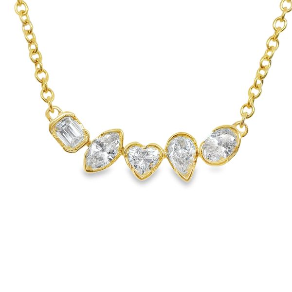 18K YELLOW GOLD 5 DIA MULTI SHAPED PENDANT (EMERALD, MARQUISE, HEART, PEAR, OVAL)  .71TW, 18" CHAIN Lennon's W.B. Wilcox Jewelers New Hartford, NY