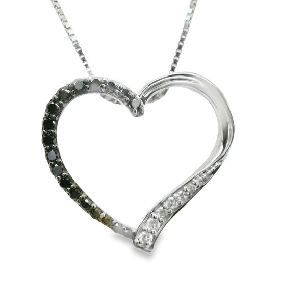 14KT WG OPEN HEART PENDANT CONTAINING BLACK AND WHITE DIAMONDS .16CTTW Lennon's W.B. Wilcox Jewelers New Hartford, NY