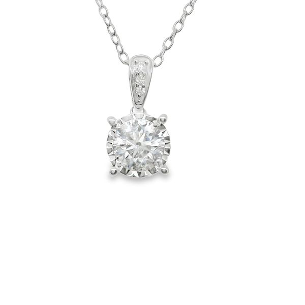 14K WG .50 CTTW DIAMOND PENDANT IN ILLUSION SETTING WITH DIAMOND BAILE ON 16"+2"  CHAIN Lennon's W.B. Wilcox Jewelers New Hartford, NY