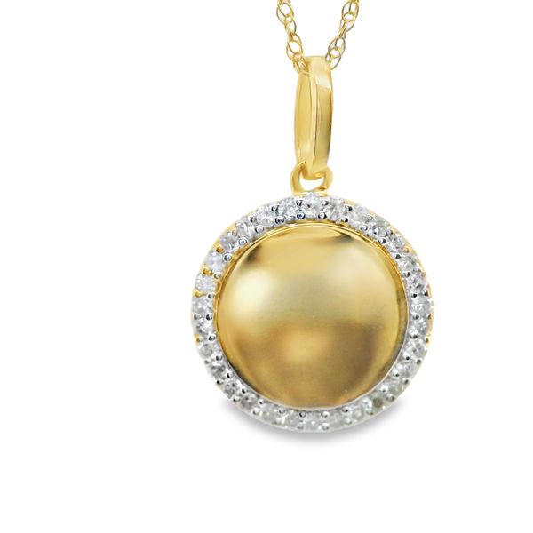 10K YG DISC WITH DIAMONDS AROUND THE OUTER EDGE  .14 CTTW  ON 18" FINE ROPE CHAIN Lennon's W.B. Wilcox Jewelers New Hartford, NY