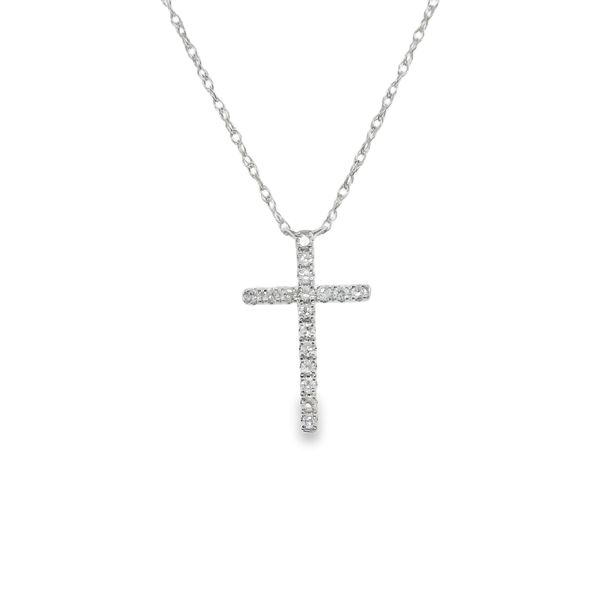 10K WG DIAMOND CROSS .10 CTTW ON FINE ROPE CHAIN 16"+2" Lennon's W.B. Wilcox Jewelers New Hartford, NY