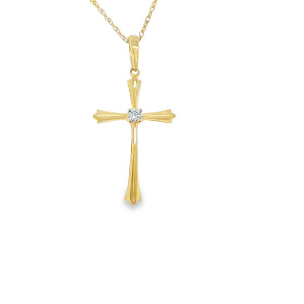 10K YELLOW GOLD CROSS WITH DIAM .05CT ON ADJ LENGTH CHAIN Lennon's W.B. Wilcox Jewelers New Hartford, NY